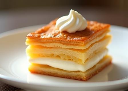 Photograph of a classic French dessert, impeccably presented.