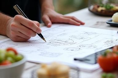 Image of a beautifully designed menu or a chef planning dishes.