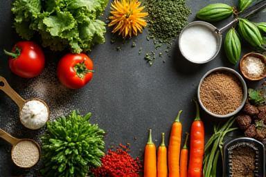 Image of ingredients and tools used for professional recipe creation.